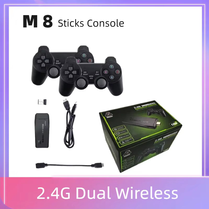 Video Game M8 Sticks Console 2.4G Dual Wireless Controller Game Stick 4K 20000 Games 64GB Retro Game for Dropshiopping Xmas Gift